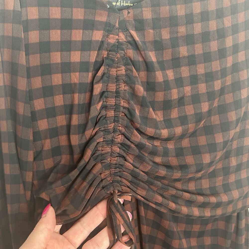 House Of Harlow Midi Skirt Blouse Outfit L Black Check Stretch Shirred 2 Piece - Picture 6 of 15